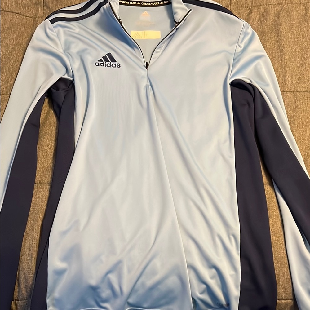 Adidas Light Blue and Navy Long Sleeve Top
